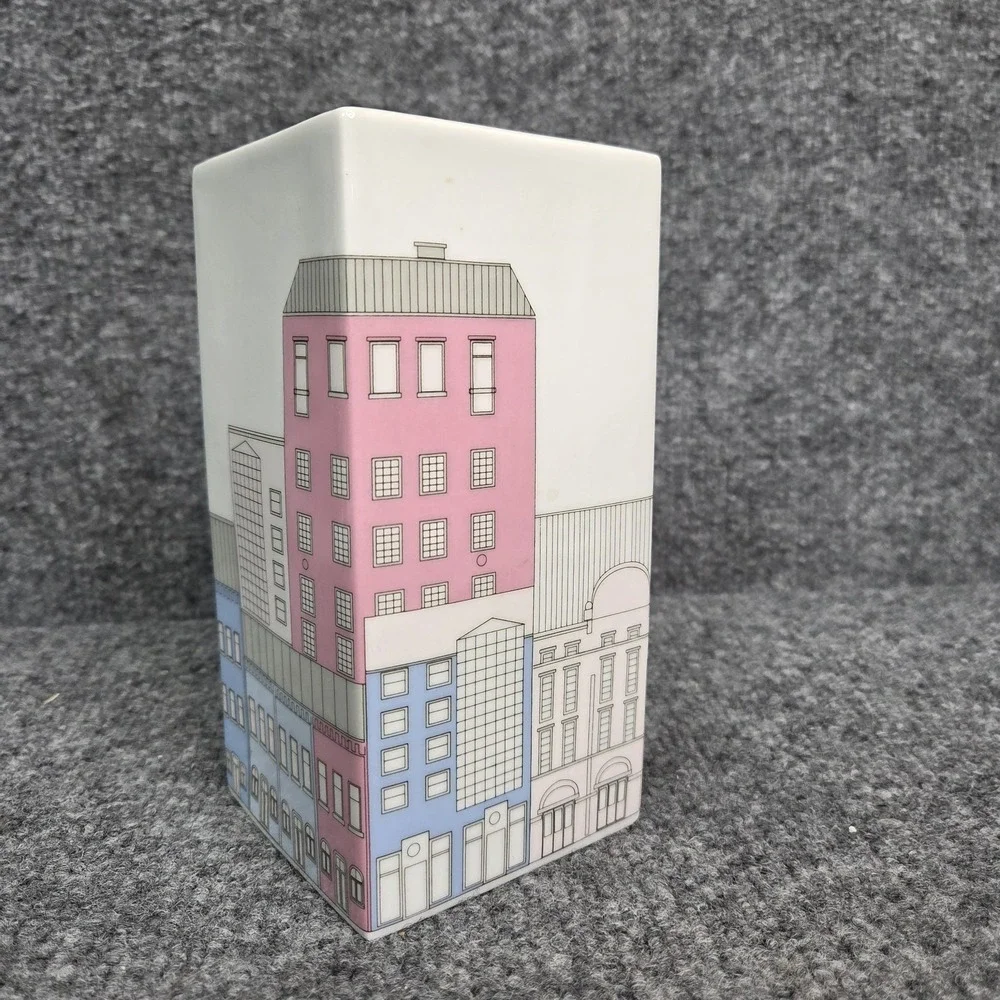 Vintage‎ 1980's Thomas Germany Geometric Skyline Houses Ceramic Rosenthal Vase